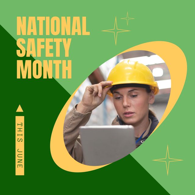 National Safety Month Featuring Female Warehouse Worker in Safety Hat - Download Free Stock Templates Pikwizard.com