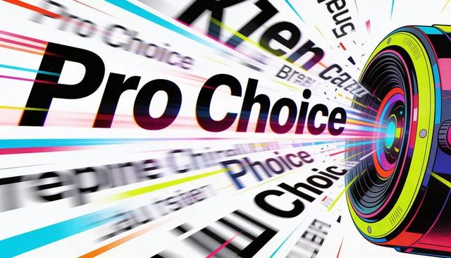 Pro choice motion typography with vibrant lens burst and colorful pop art streaks