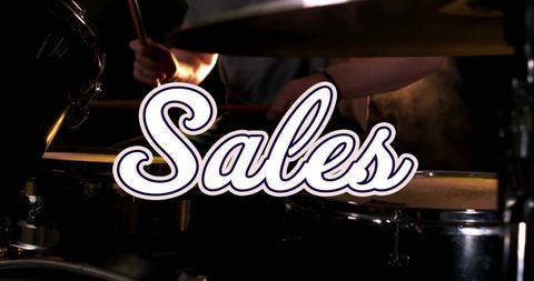 Dynamic sales text overlay on drumming background