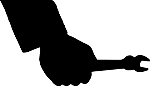 Hand silhouette holding wrench on transparent background