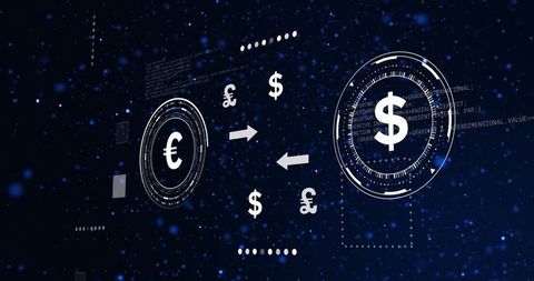 Futuristic Currency Exchange Interface with Euro and Dollar Symbols