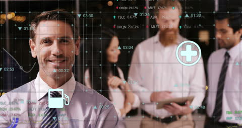 Business Team Engaging With Digital Financial Data in Office