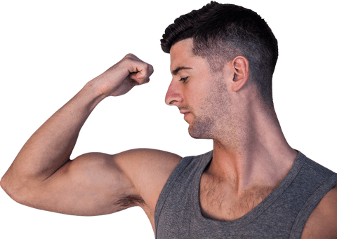 transparent muscular man flexing biceps in gray tank top - Download Free Stock Videos Pikwizard.com