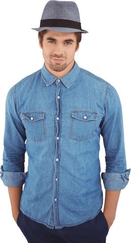 Confident Hipster in Transparent Background with Denim Style