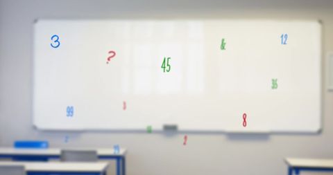 Empty Classroom with Floating Numbers and Symbols - Download Free Stock Images Pikwizard.com