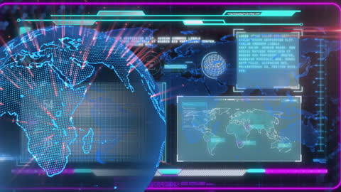 Spinning Digital Globe with Futuristic Interface Elements