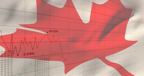 Canadian Flag with Financial Data Processing Overlay
