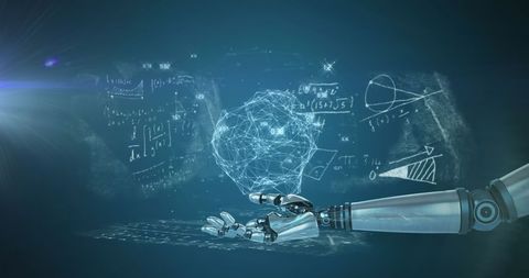 Robotic Arm with Data and Math Equations Holographically Displayed - Download Free Stock Images Pikwizard.com