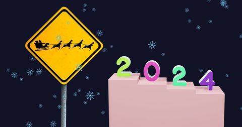 Festive 2024 new year with santa road sign