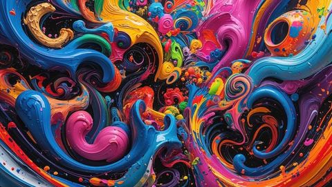 Crazy vibrant colors in dynamic swirling abstract paint ribbons