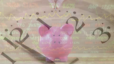 Time and Investment Concept with Piggy Bank and Market Data