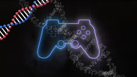 Futuristic Tech Concept with Game Controller and DNA Strands