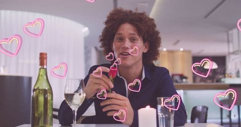 Cheerful Man Enjoying Virtual Anniversary With Digital Enhancements - Download Free Stock Images Pikwizard.com