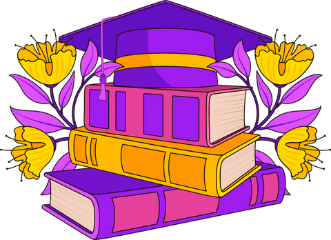 colorful transparent graduation cap with book stack and yellow flowers - Download Free Stock Videos Pikwizard.com