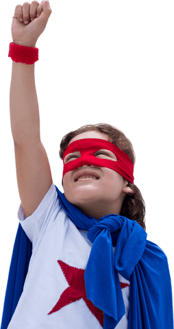 Cheerful girl rising her fist with transparent background