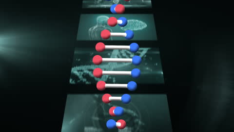 DNA Strand Animation over Digital Data Background