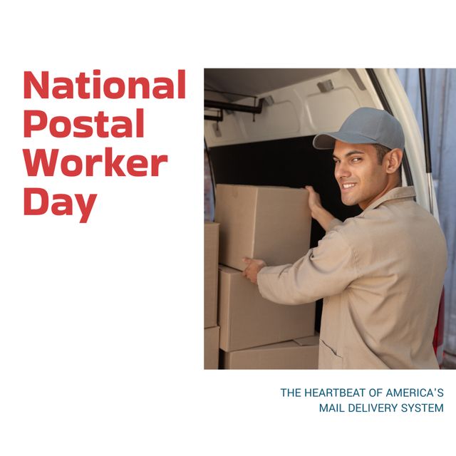 Celebrating National Postal Worker Day with Dedicated Delivery Man by Van - Download Free Stock Templates Pikwizard.com