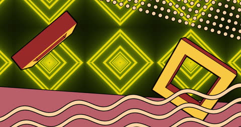 Abstract Geometric Shapes with Neon Glow on Dark Background