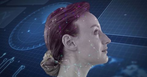 Woman in Futuristic Virtual Interface Background