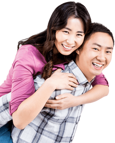 Asian Couple Enjoying Playful Piggyback Ride Transparent Background
