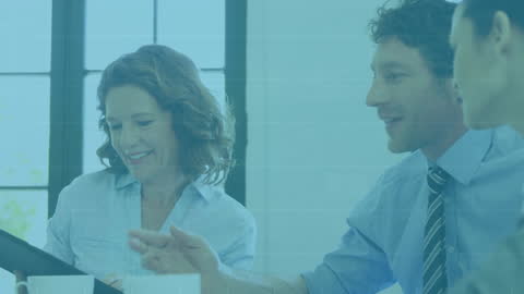 Animated Data Overlay Concept on Professional Business Meeting