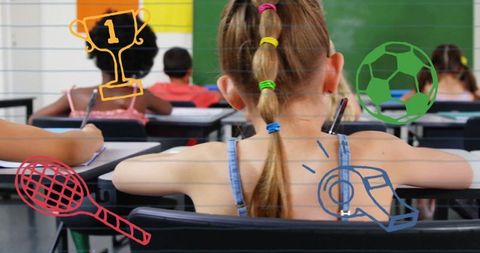 Creative education concept with students and interactive illustration