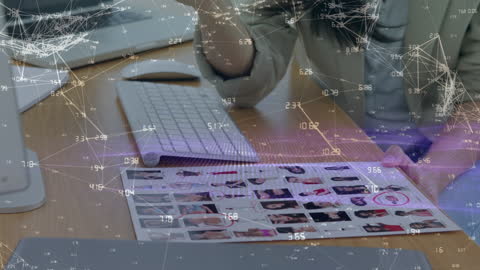 Businesswoman Analyzing Data with Network Connections Overlay