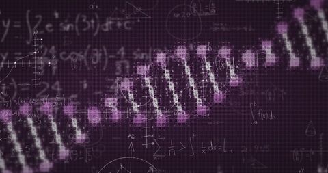 Digital DNA Helix with Mathematical Formulae on Purple Background - Download Free Stock Images Pikwizard.com