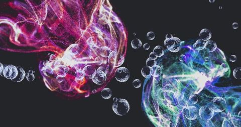 Abstract Glowing Light Trails and Bubbles Design Background