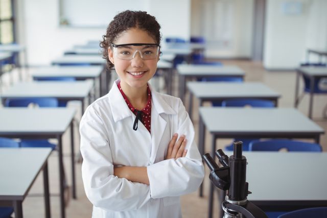 Confident Schoolgirl in Science Classroom - Download Free Stock Photos Pikwizard.com