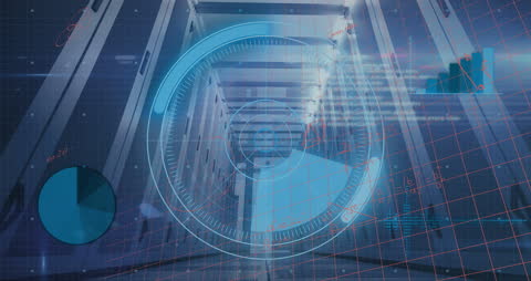 Server Room with Data Visualization Overlay