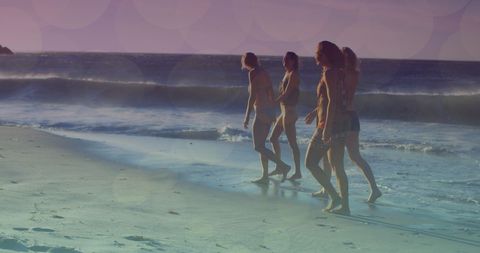 Diverse Female Friends Strolling by Sunset Beach - Download Free Stock Images Pikwizard.com