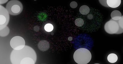 Glowing bokeh with multicolor particle bursts and fireworks-inspired abstract lights