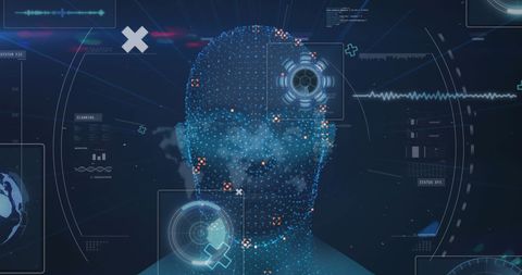 Futuristic Digital Head Model with Floating Data Interface - Download Free Stock Images Pikwizard.com