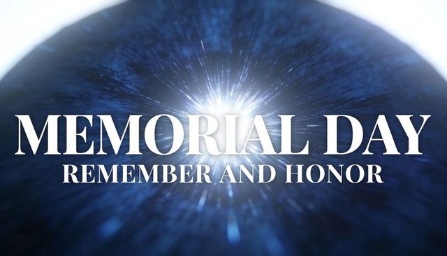 Memorial day remember and honor blue starburst tribute banner with radiant glow typography