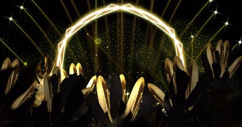 Golden Leaves and Fireworks on Black Background Celebration Design