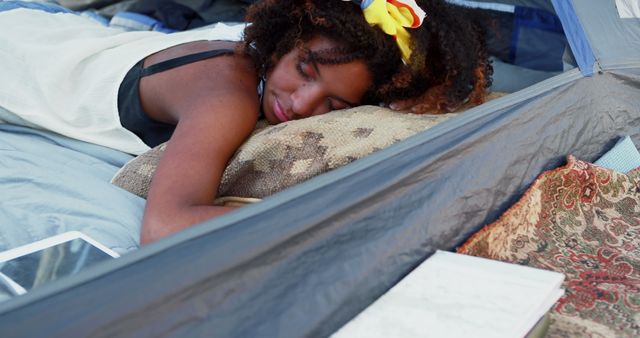 Beautiful woman sleeping in the tent  - Download Free Stock Photos Pikwizard.com