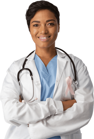 confident female doctor in lab coat with breast cancer awareness ribbon - Download Free Stock Videos Pikwizard.com