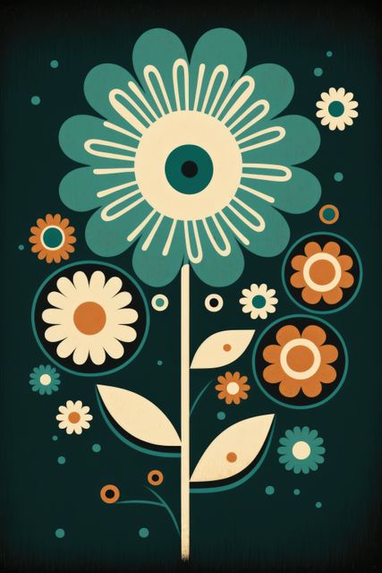 Retro Floral Pattern with Geometric Design and Bold Colors - Download Free Stock Images Pikwizard.com