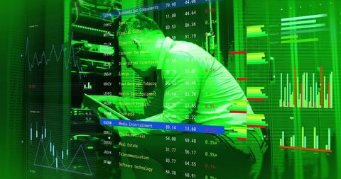 Data Technician Analyzing Digital Information at Server Rack - Download Free Stock Images Pikwizard.com