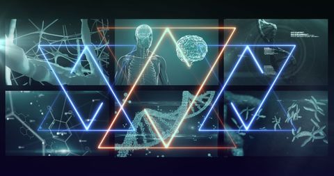 Futuristic Neon Overlay with Medical Tech and DNA Visualization - Download Free Stock Images Pikwizard.com