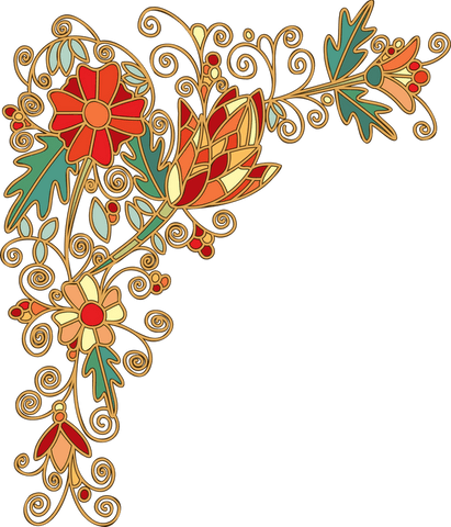 Intricate floral gold corner ornament on transparent background