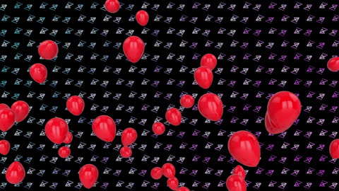 Floating Red Balloons on Abstract Geometric Background