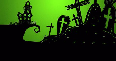 Spooky Halloween Cemetery Scene with Haunted House