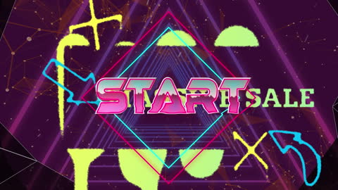 Neon Glowing Start Banner with Abstract Shapes Animation