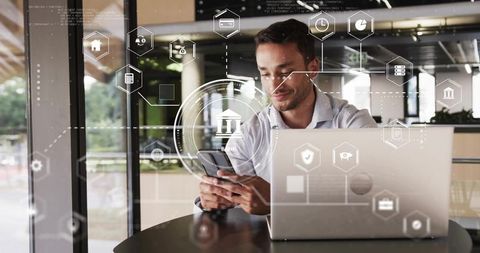 Businessman integrated with digital finance technology