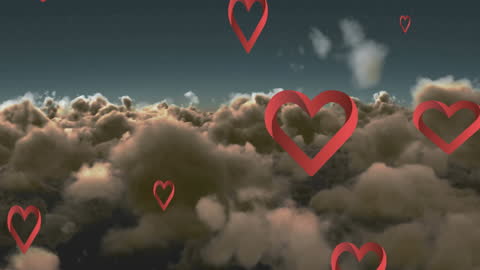Floating Heart Icons Over Dramatic Cloud Scenery