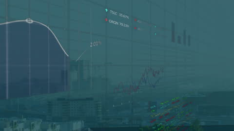 Digital Data Interfaces Overlooking Urban Skyline