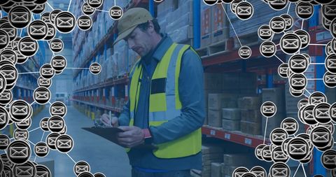 Warehouse Worker Overwhelmed by Digital Communication
