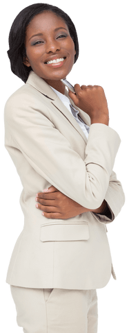 Confident Businesswoman Smiling with Success on Transparent Background